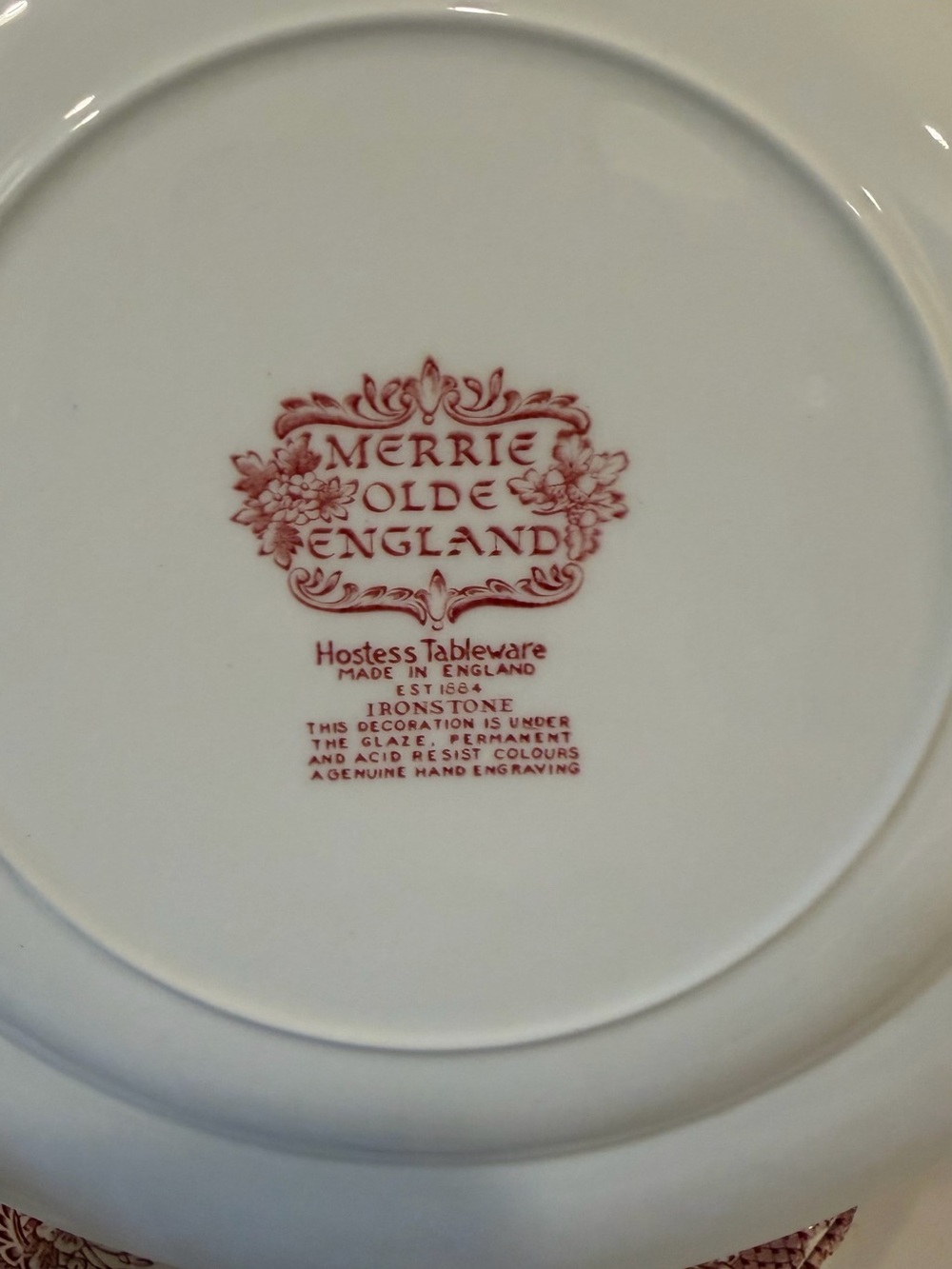 Vintage Merrie Olde England Ironstone Dinner Plate Set of 4 Red Transferware 10” - Picture 4 of 6